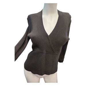 August Silk Knit V Neck Black Top Womens size Medium NEW WITH TAGS